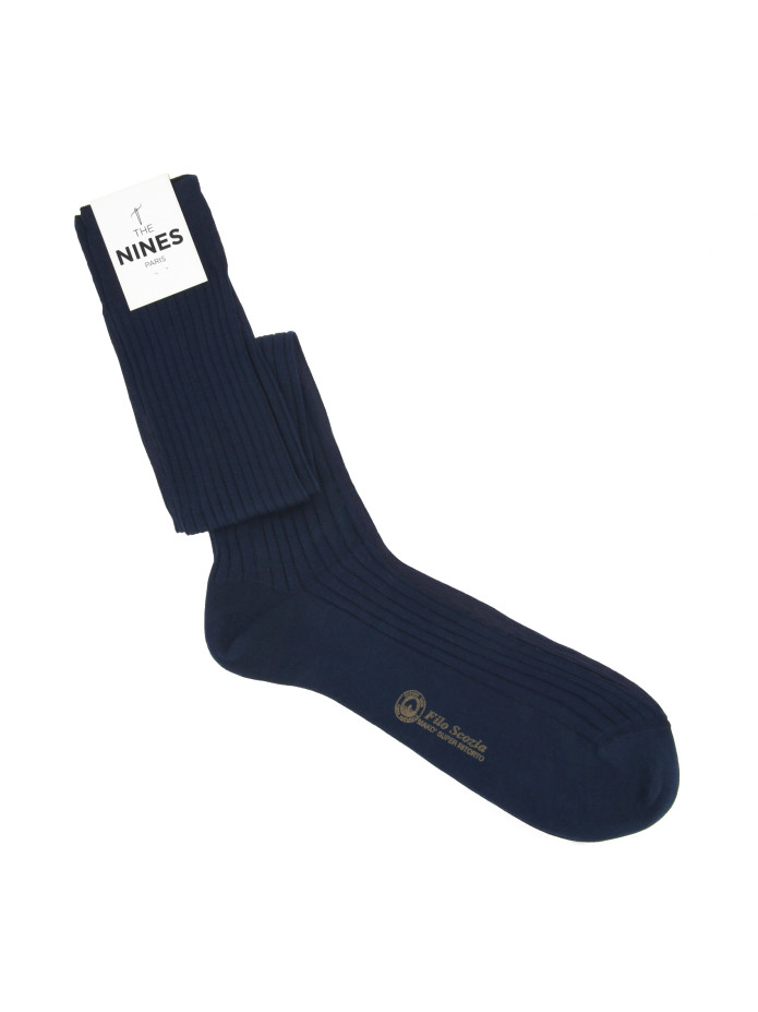 Calcetines hasta la rodilla de hilo de Escocia azul marino