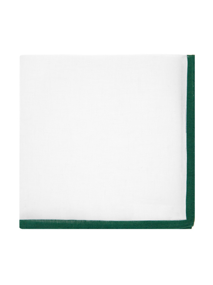 Pañuelo de traje de lino blanco con dobladillo verde inglés