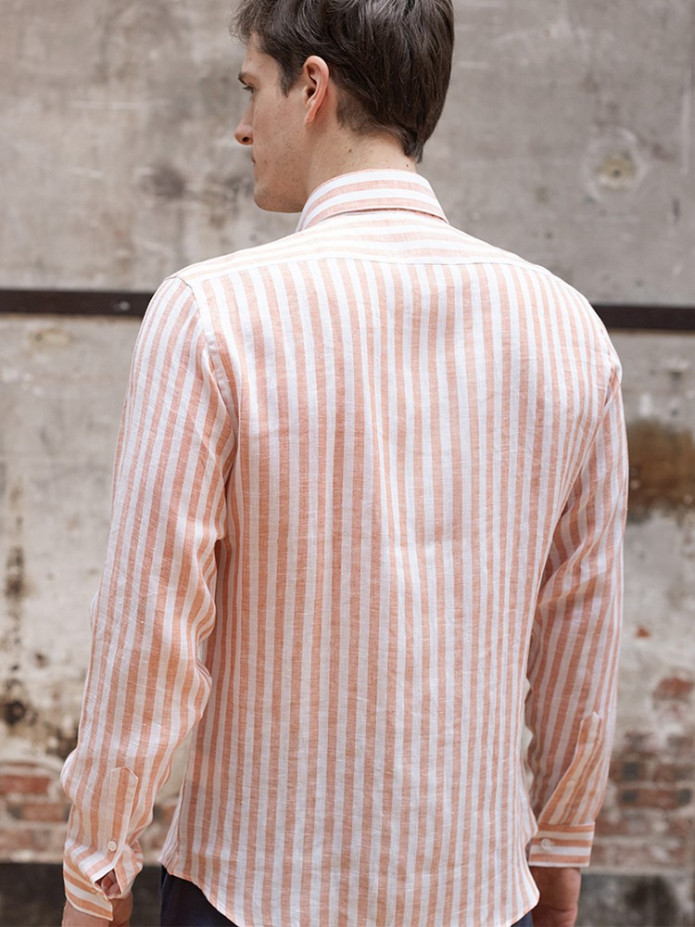 CAMISA DE LINO A RAYAS - NARANJA