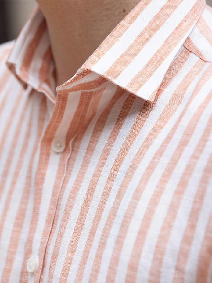 CHEMISE EN LIN À RAYURES - ORANGE