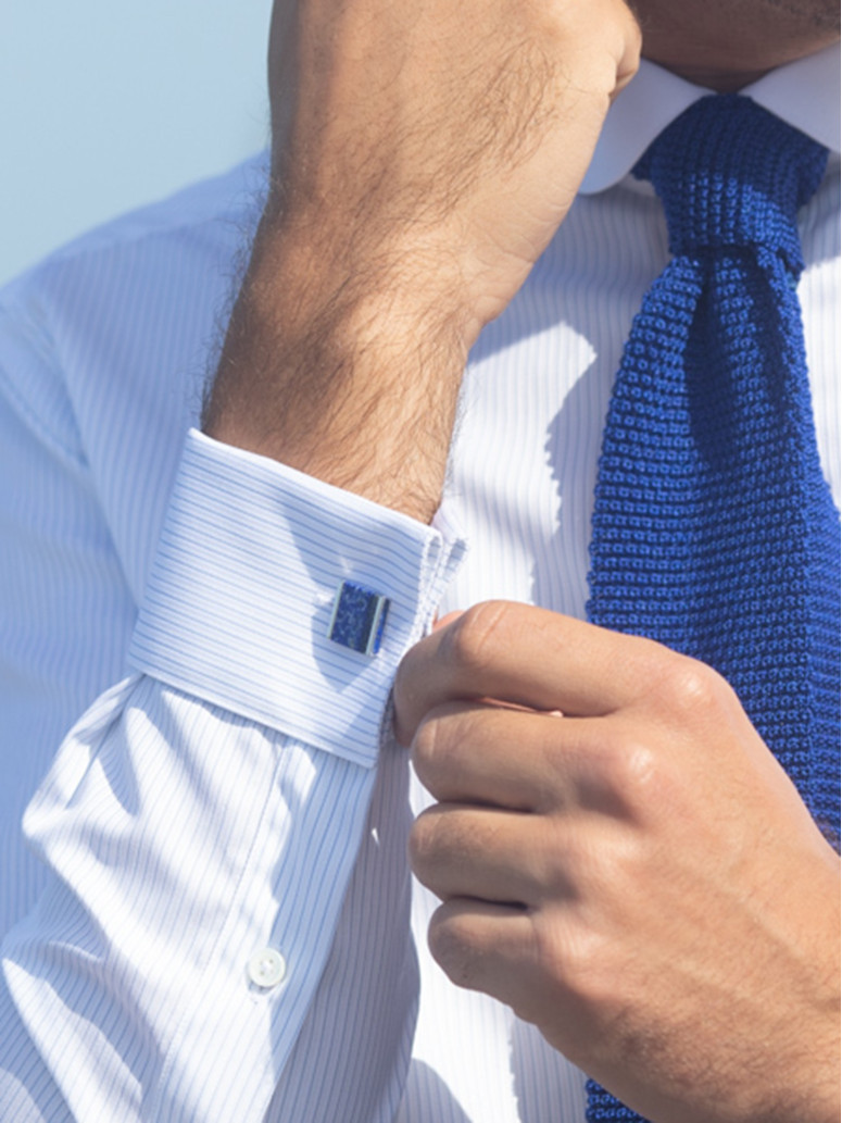 Boutons de manchette argent massif et lapis lazuli carrés - Minkebe