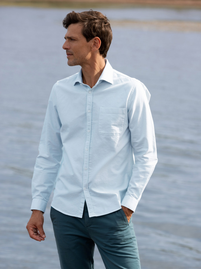 Camisa cuello italiano de oxford orgánico azul cielo