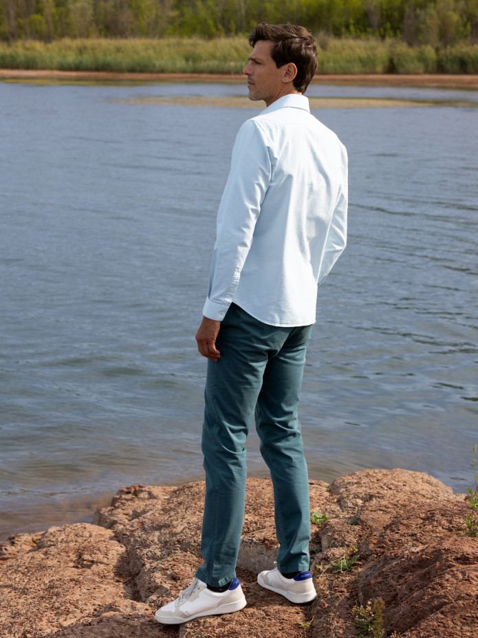 Chemise col italien en oxford bio bleu ciel