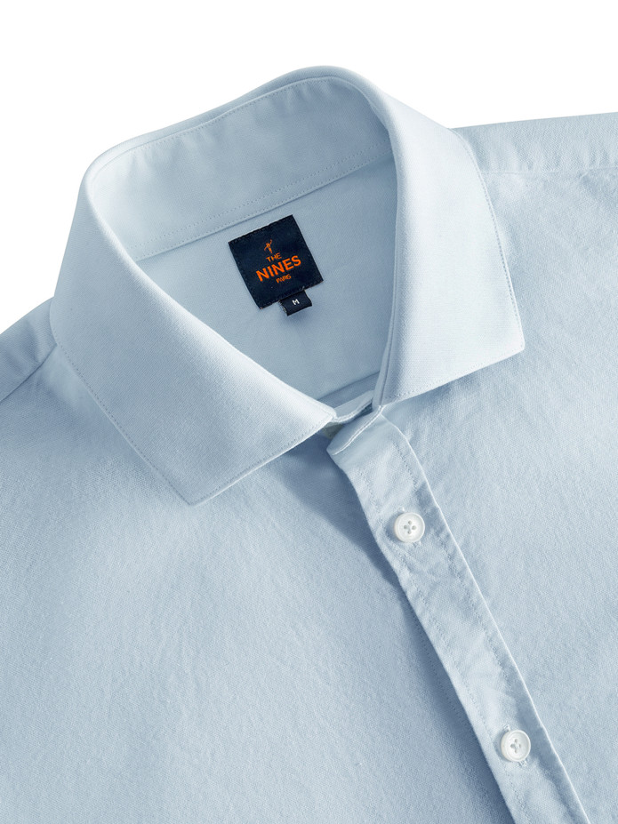 Chemise col italien en oxford bio bleu ciel
