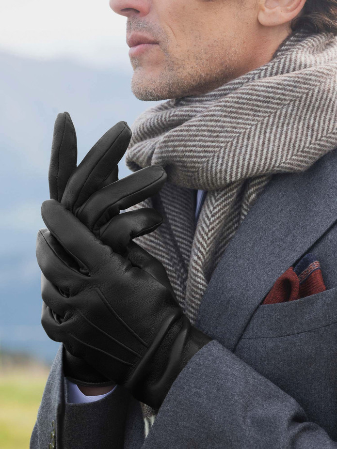 Guantes de cuero negro con forro de cachemira