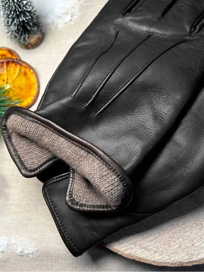Guantes de cuero negro con forro de cachemira