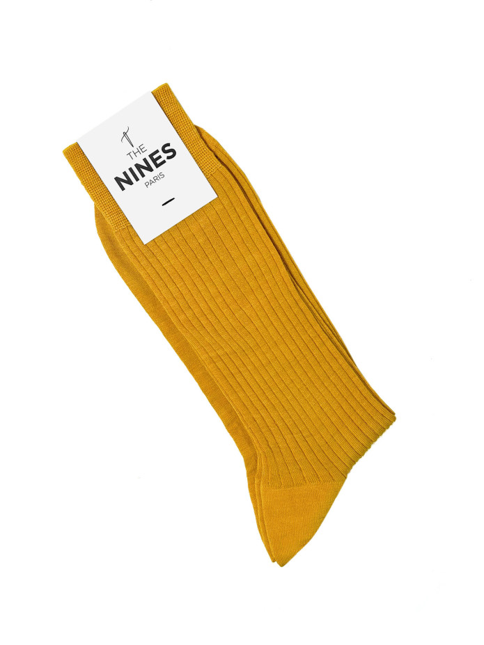 Calcetines de lana virgen amarillo mostaza
