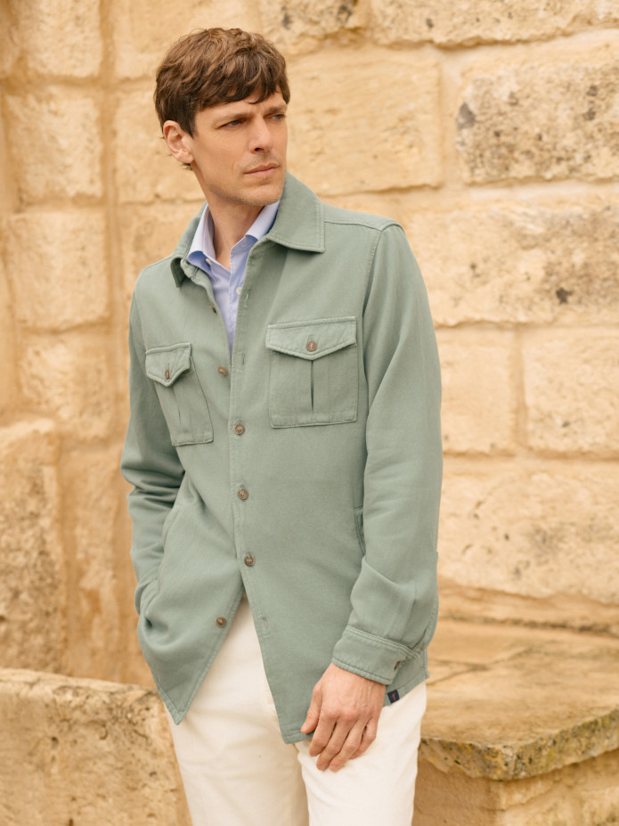 Sobrecamisa verde eucalipto lino y algodón Menorca