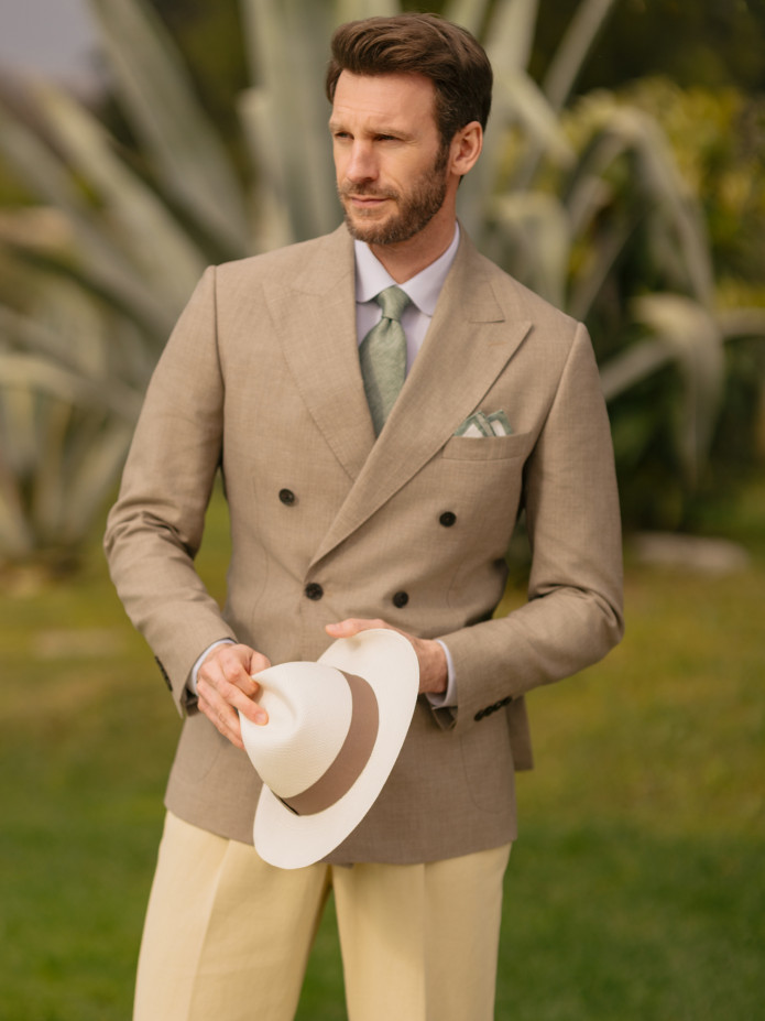 Corbata verde oliva de lino y algodón Verone