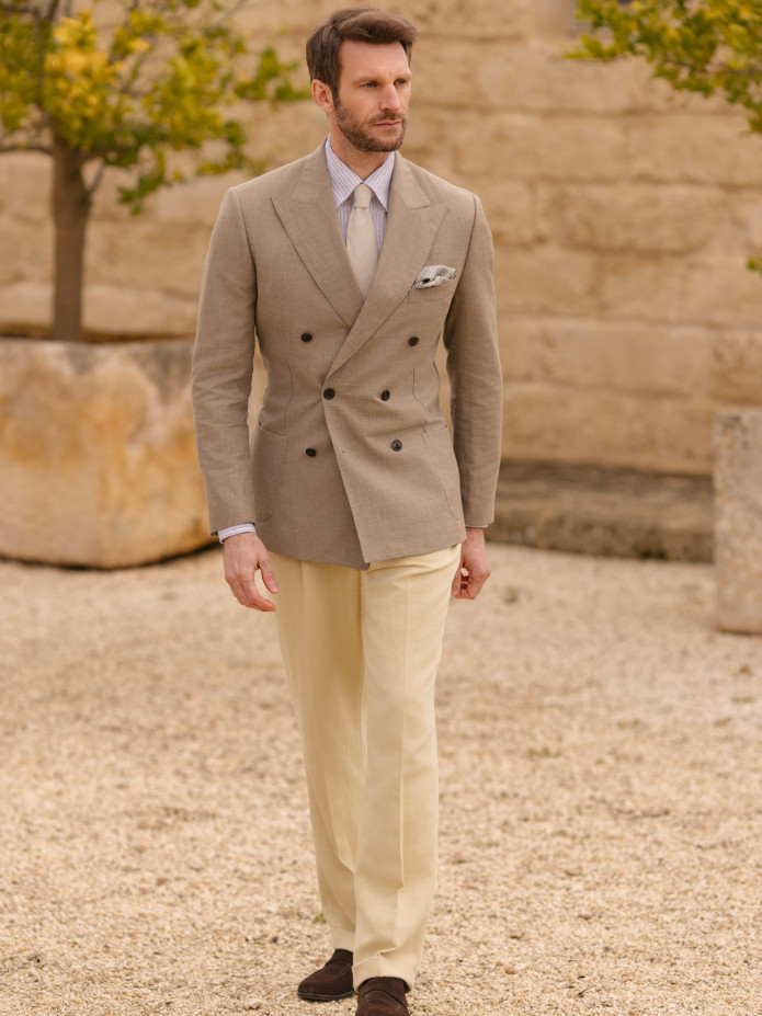 Corbata beige de lino y algodón Verone