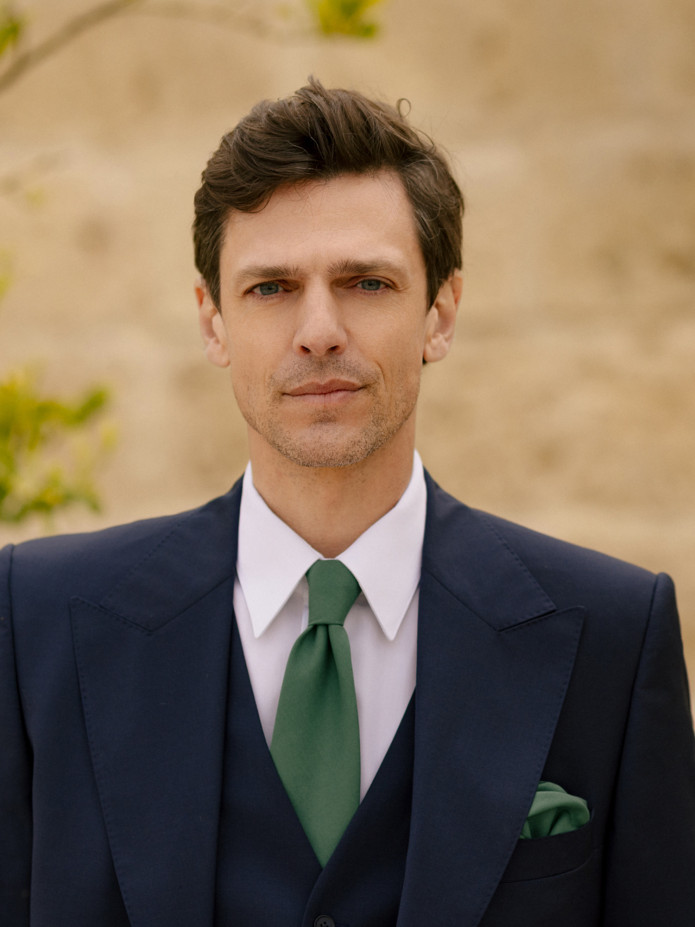 Pañuelo de traje de seda verde inglés Amalfi
