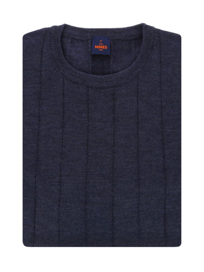 Jersey de cuello redondo azul tormenta - Jersey de lana merino extrafina