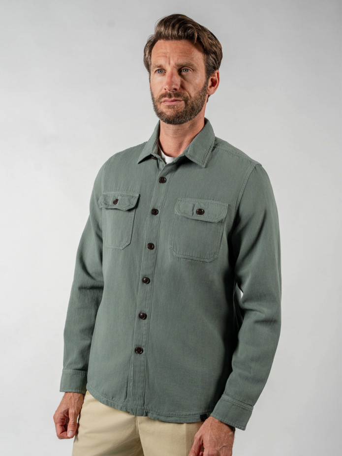 Sobrecamisa verde caqui lino algodón