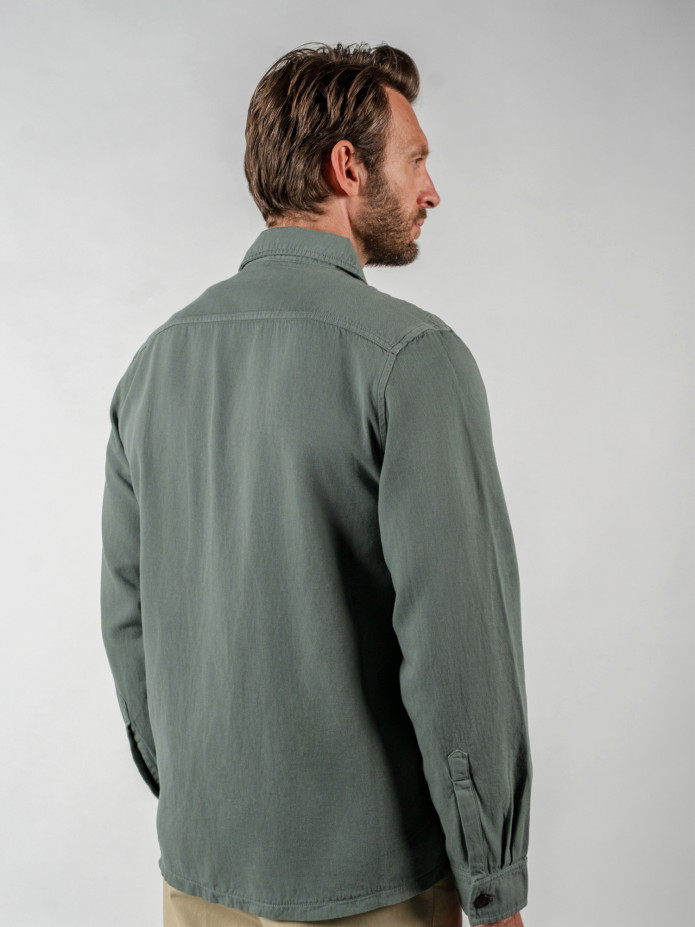 Sobrecamisa verde caqui lino algodón