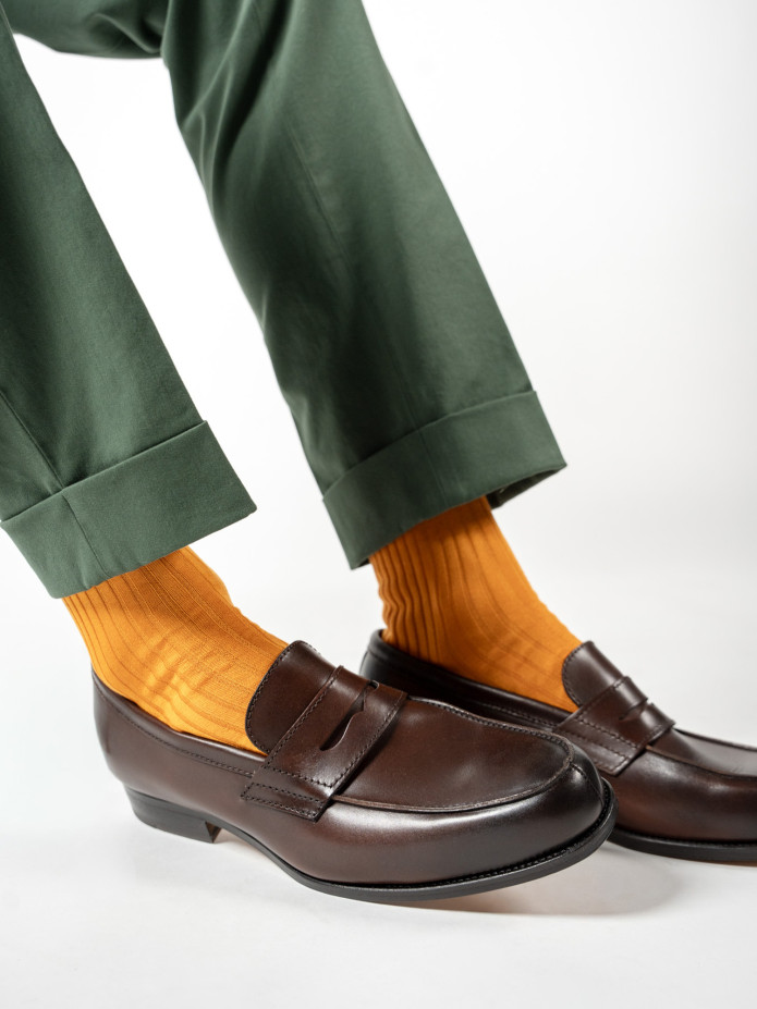 Calcetines de hilo de Escocia amarillo mostaza