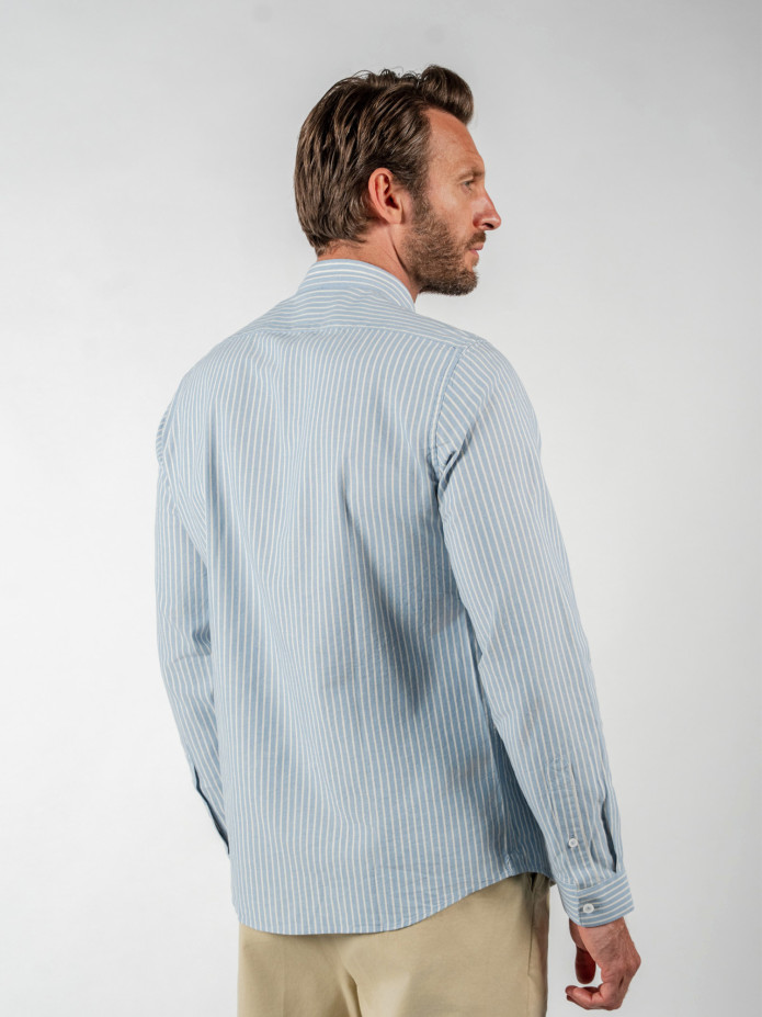 Camisa cuello mao en oxford japonés con rayas azul cielo