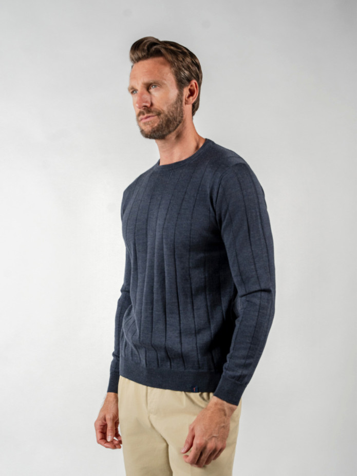 Jersey de cuello redondo acanalado azul tormenta