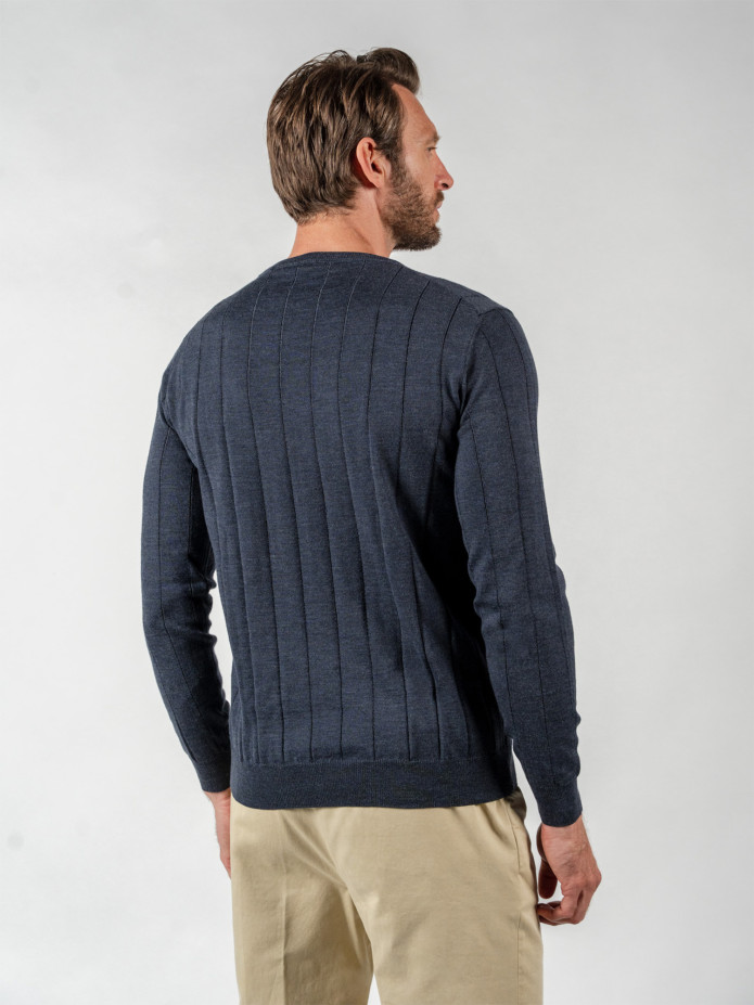 Jersey de cuello redondo acanalado azul tormenta