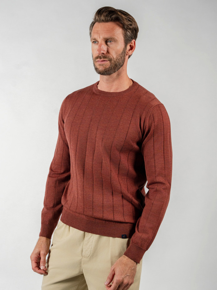 Jersey cuello redondo acanalado rojo ladrillo