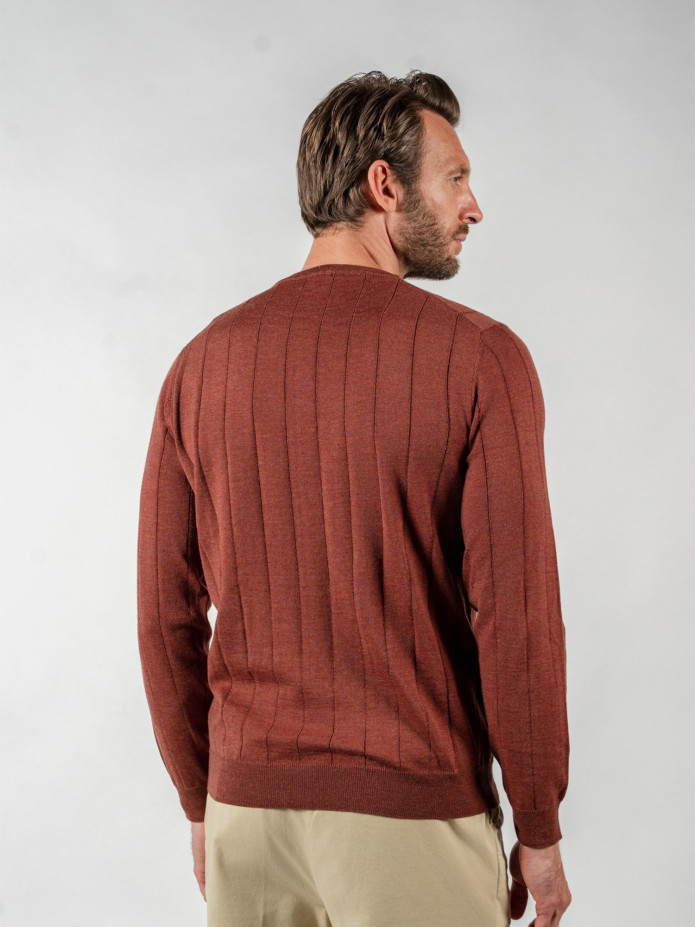 Jersey cuello redondo acanalado rojo ladrillo