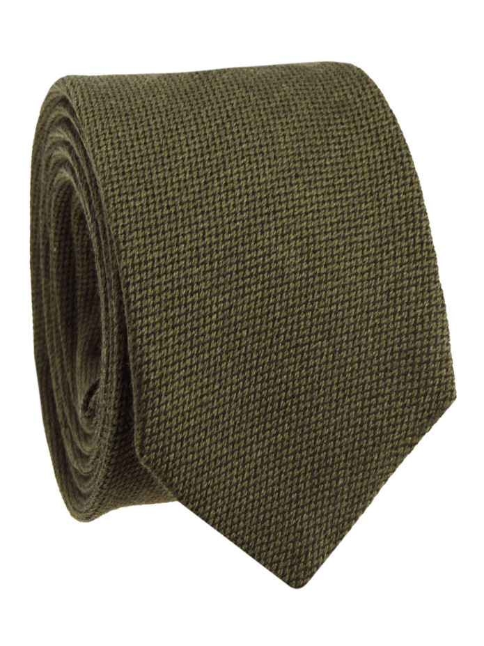 Corbata de lana verde oliva con espiguilla