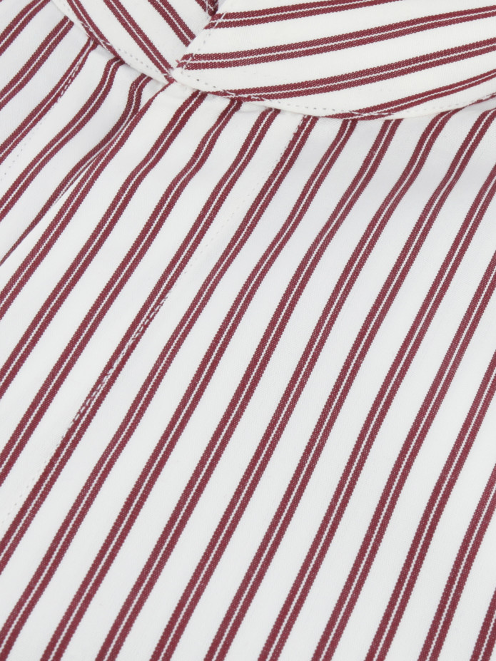 Camisa cuello recto abierto en popelina con rayas burdeos