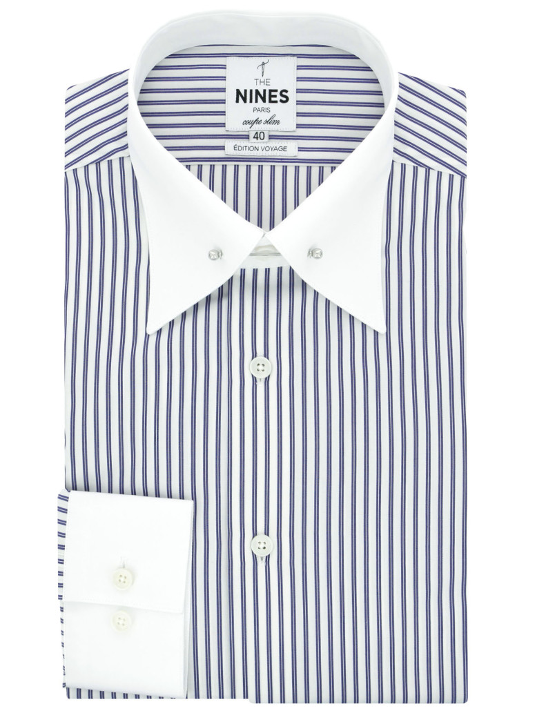 Camisa cuello alfiler a rayas navy
