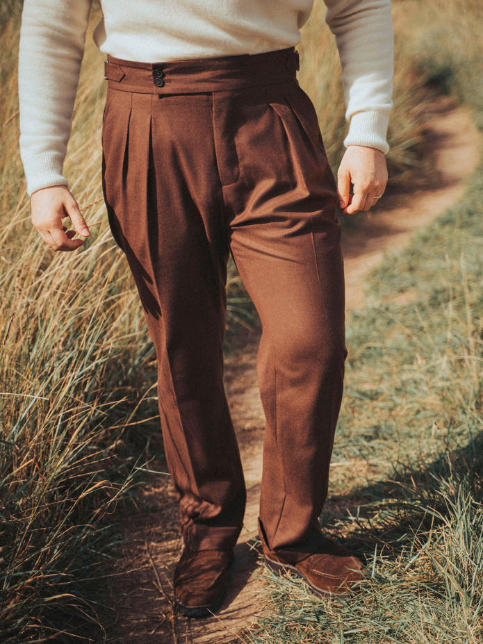 Pantalón de cintura alta de franela marrón Litha