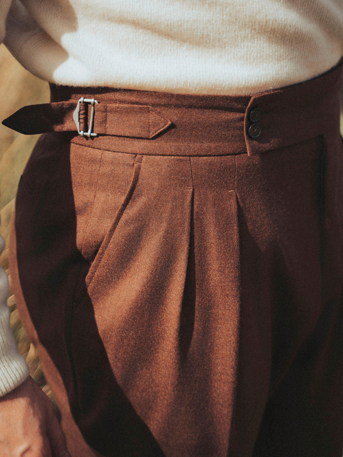 Pantalón de cintura alta de franela marrón Litha