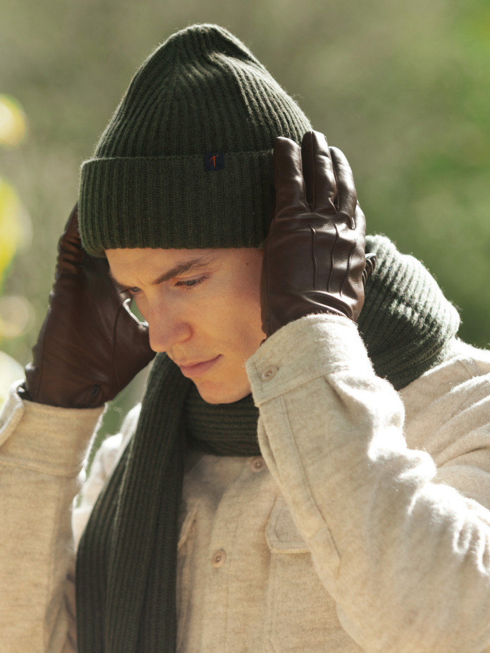 Gorro verde bosque de costillas lana y cachemira - Woca