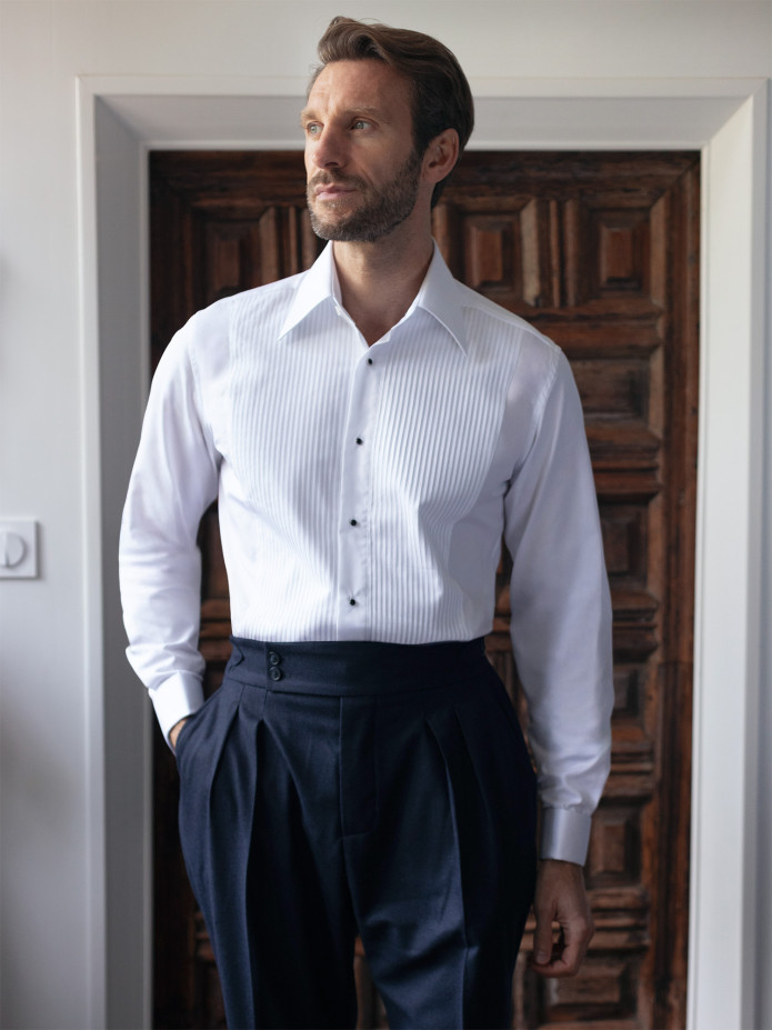 Camisa de esmoquin con cuello francés y pechera