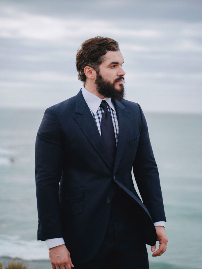 Camisa de cuello francés en sarga vichy azul marino
