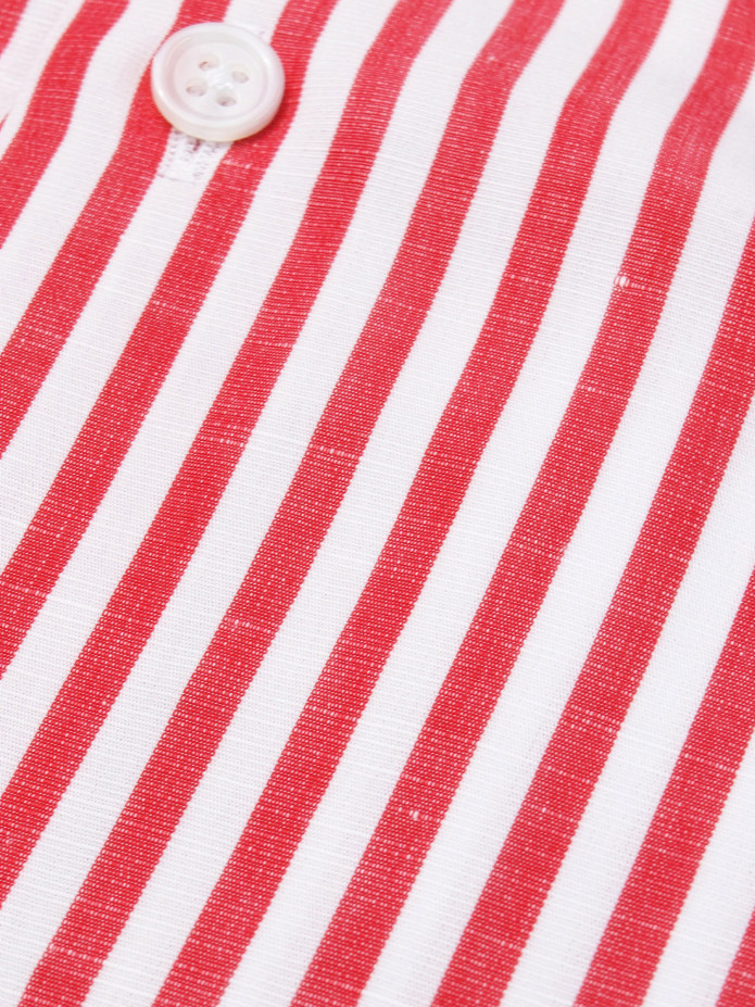 Camisa cuello francés de lino a rayas rojas