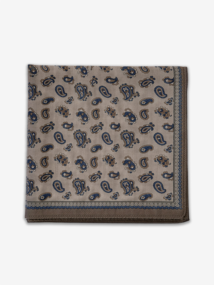 Pañuelo de bolsillo de lana beige con motivos cachemira