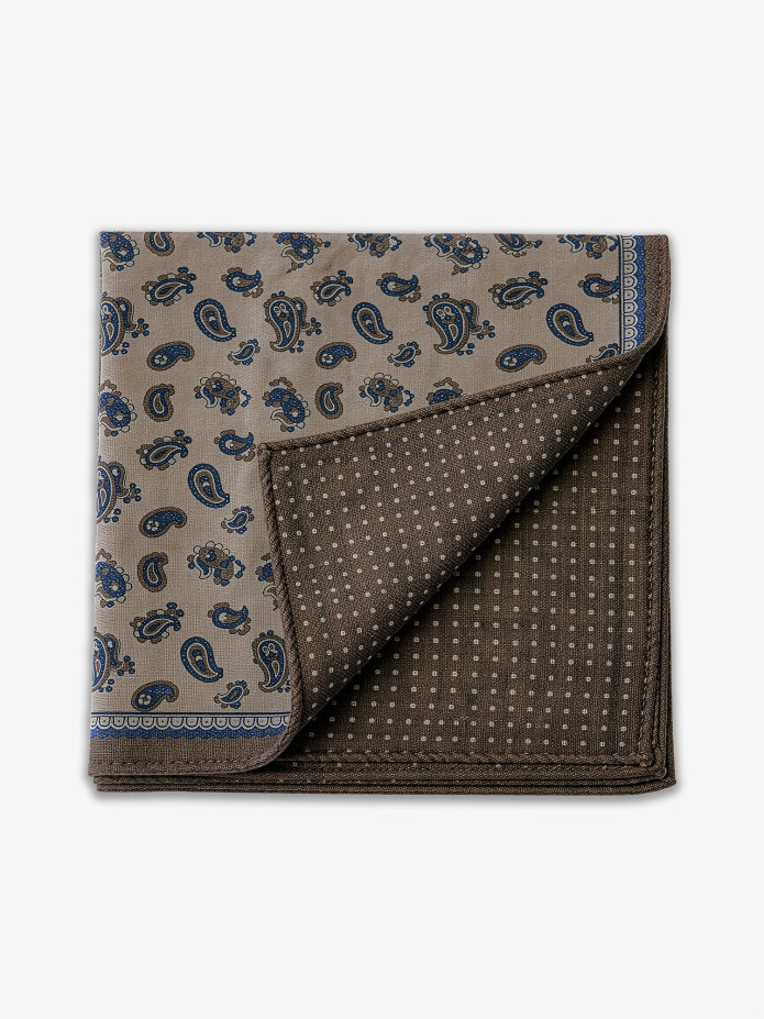 Pañuelo de bolsillo de lana beige con motivos cachemira