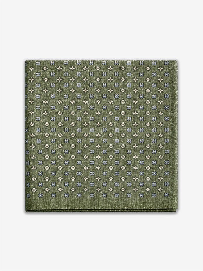 Pañuelo de bolsillo de lana verde con pequeños motivos