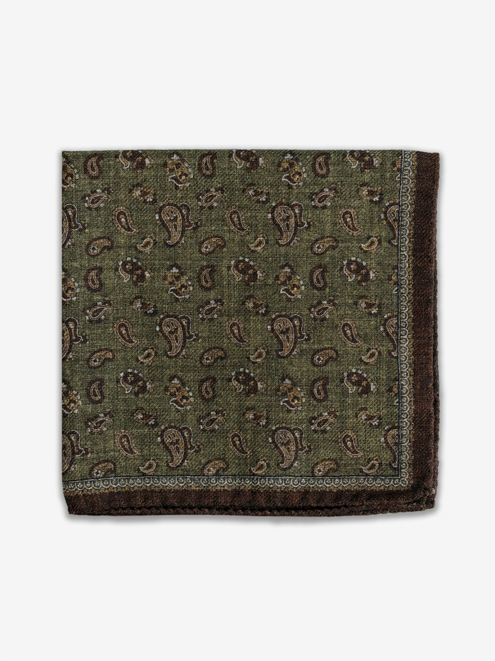 Pañuelo de traje de lana verde con motivos cachemir