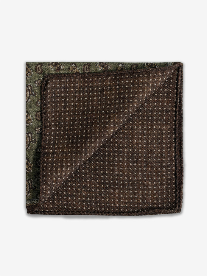 Pañuelo de traje de lana verde con motivos cachemir