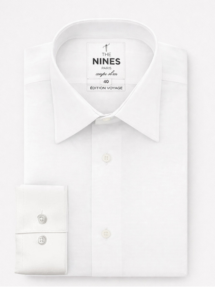 Camisa de cuello francés en pinpoint blanco