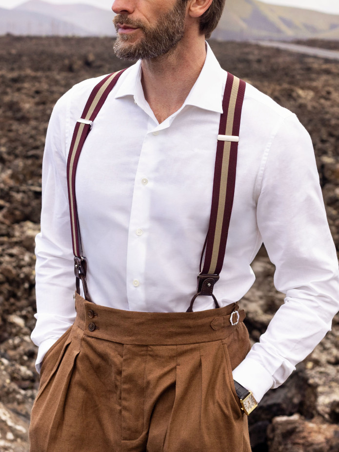 Camisa de cuello italiano de lino y algodón blanca