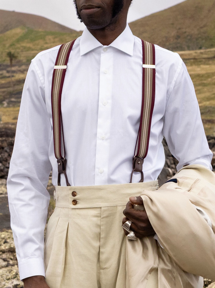 Camisa blanca de cuello italiano antiarrugas