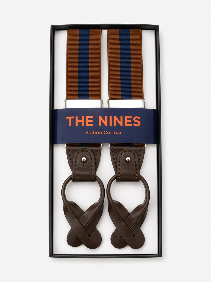 Tirantes hombre rayados cognac y azul marino con botones