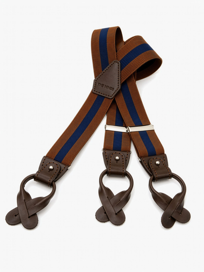 Tirantes hombre rayados cognac y azul marino con botones