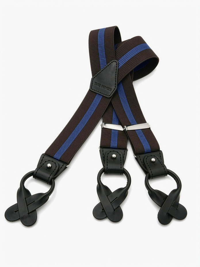 Tirantes hombre de rayas marrón y azul con botones
