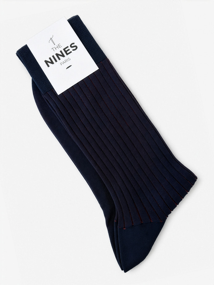 Calcetines hilo de Escocia rayados azul marino y burdeos