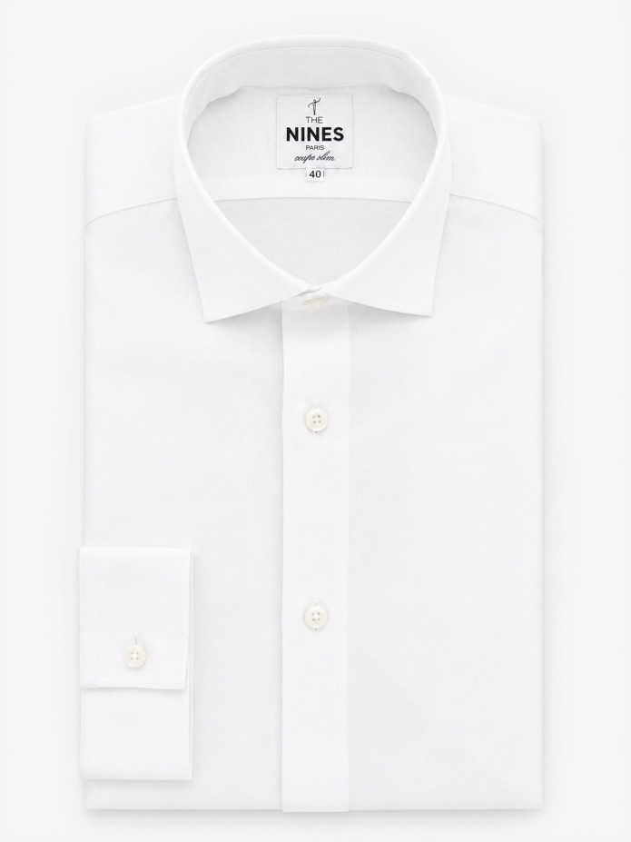 Camisa de cuello italiano de lino y algodón blanca