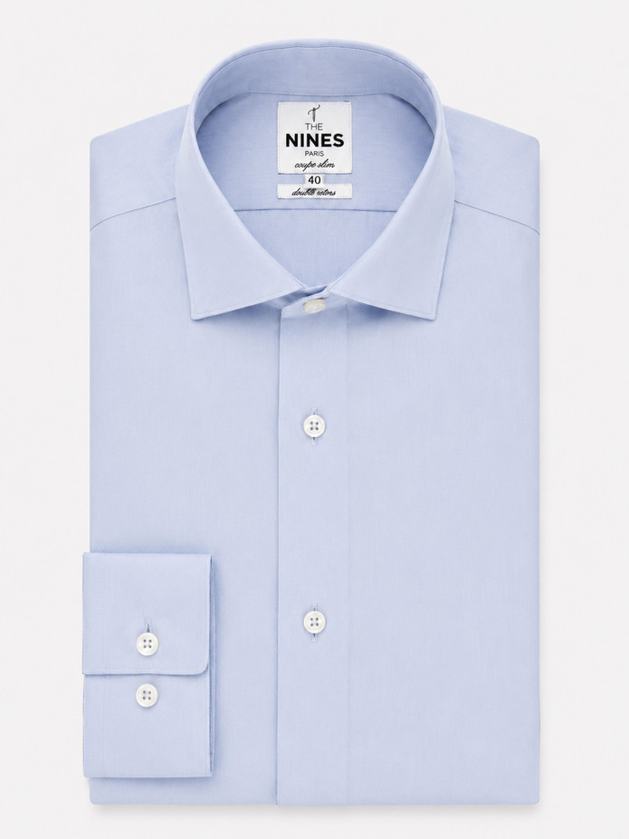 Camisa cuello italiano popelina azul cielo