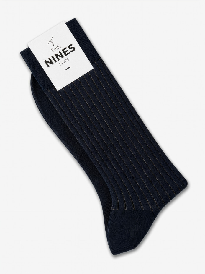 Calcetines hilo de Escocia rayados azul marino y marrón