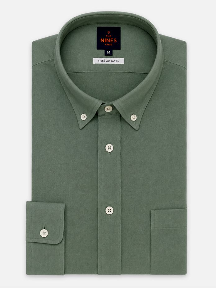 Camisa de gasa de algodón verde con cuello americano