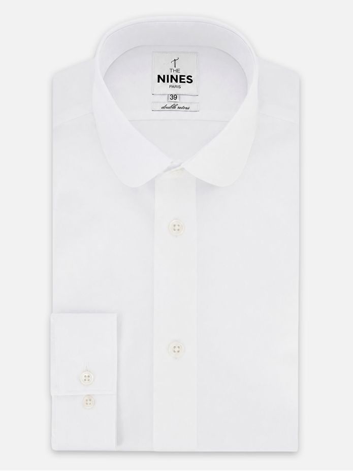 Camisa de cuello redondo en popelina blanca